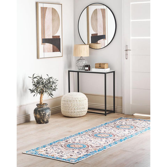 GORDES - Loper Tapijt - Beige/Blauw - 80 X 240 Cm - Polyester