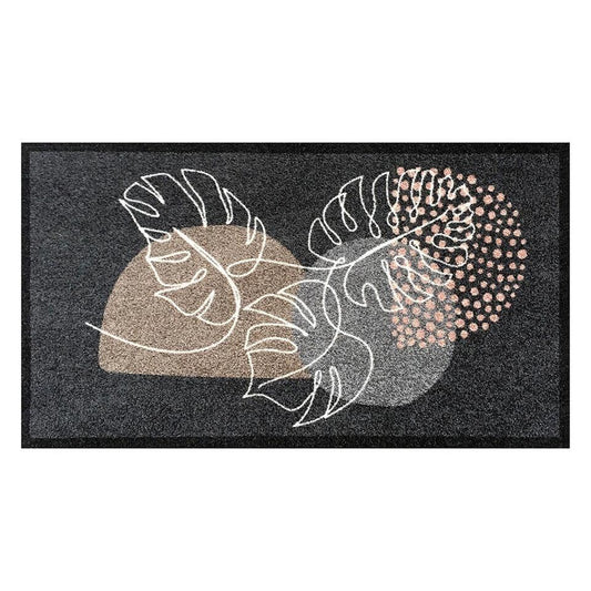  Deurmat Geometric Tropical Leaves Grijs - 66x120 Cm
