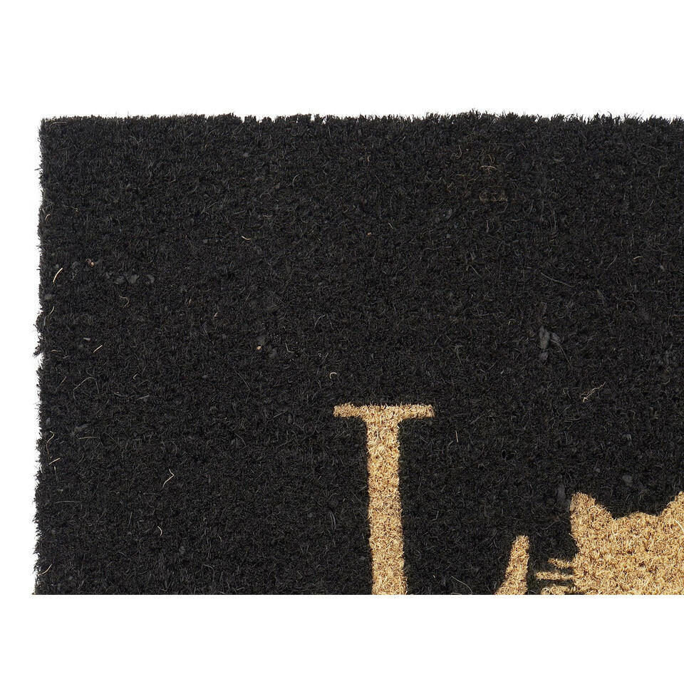 Merkloos Deurmat - Love - Kat - Zwart - Kokosvezel - 60 X 40 Cm