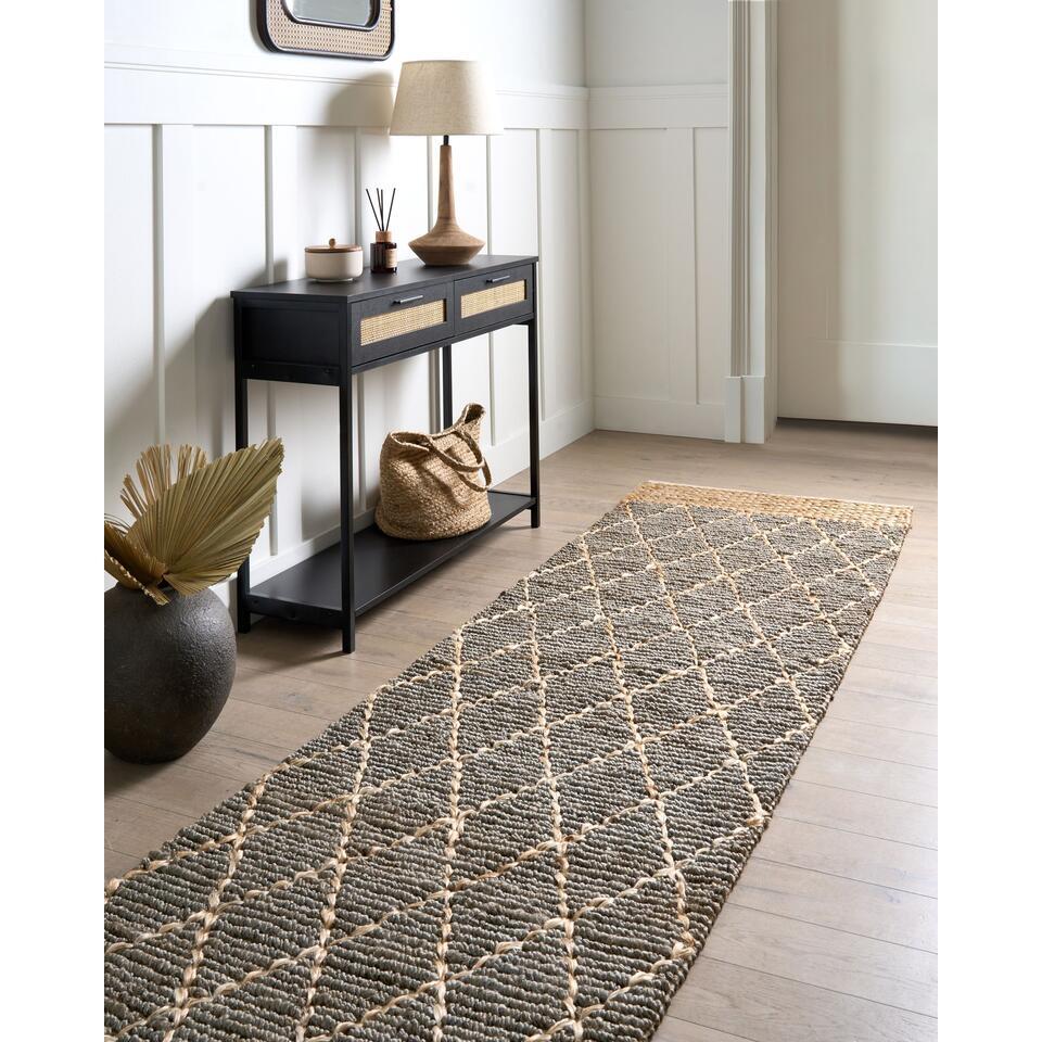  TELLIKAYA - Loper Vloerkleed - Grijs - 80 X 300 Cm - Jute
