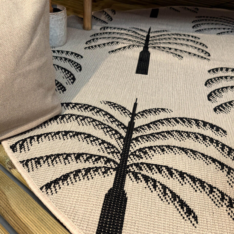  Interieur05 Rond Buitenkleed Zwart/wit Oase - 200 X 200 Cm