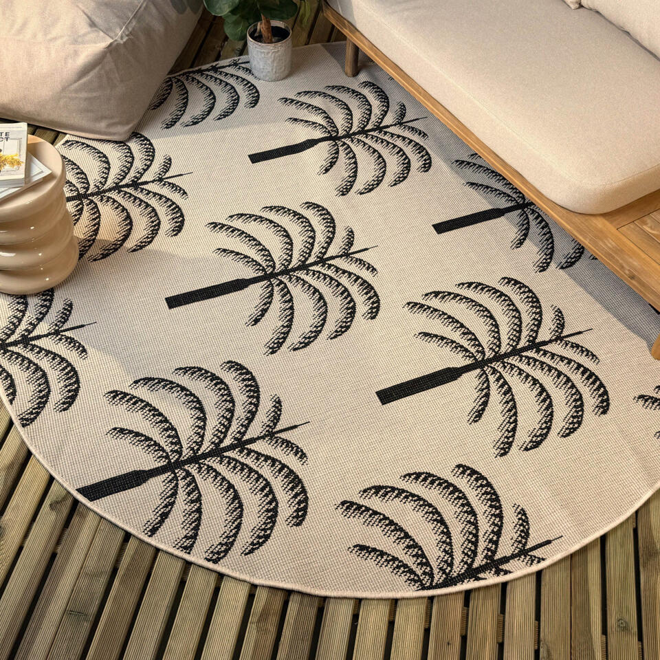  Interieur05 Rond Buitenkleed Zwart/wit Oase - 240 X 240 Cm