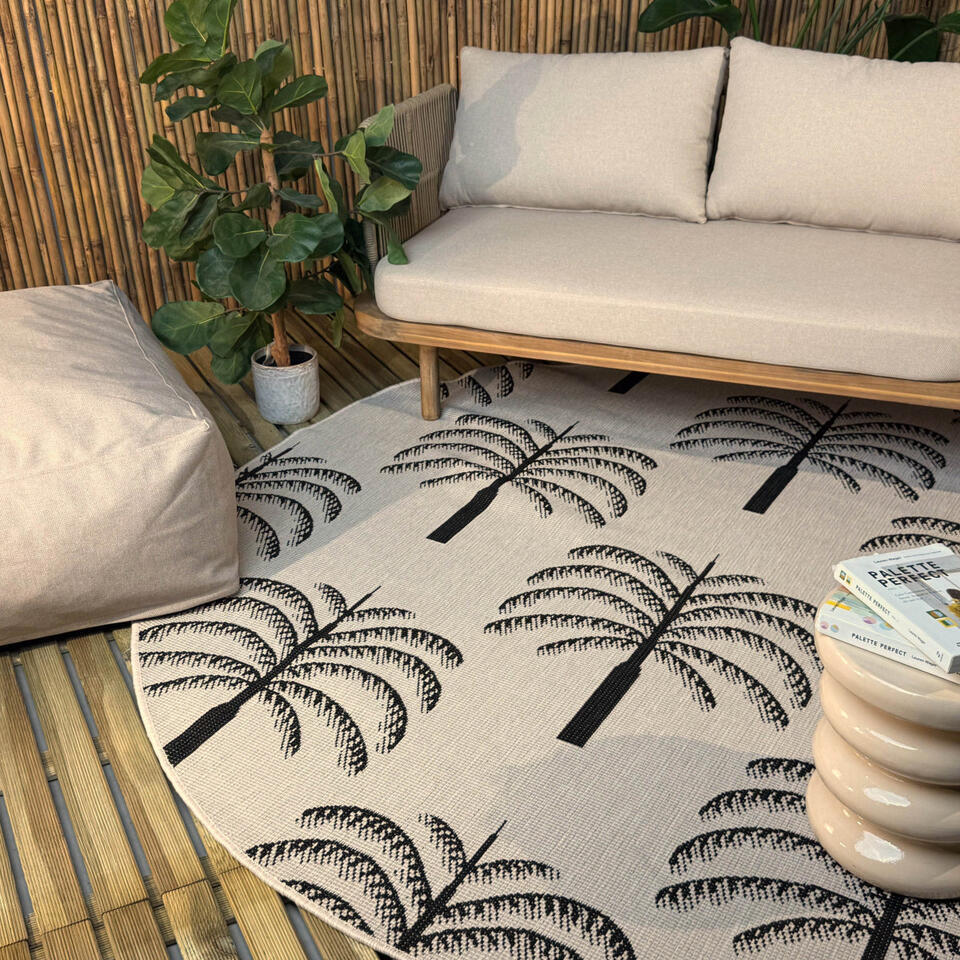  Interieur05 Rond Buitenkleed Zwart/wit Oase - 240 X 240 Cm